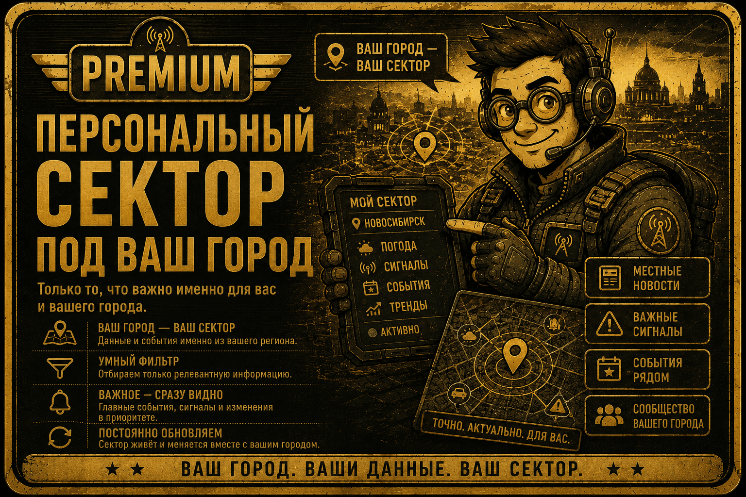 Персональный сектор под ваш город — только то, что важно для вас.